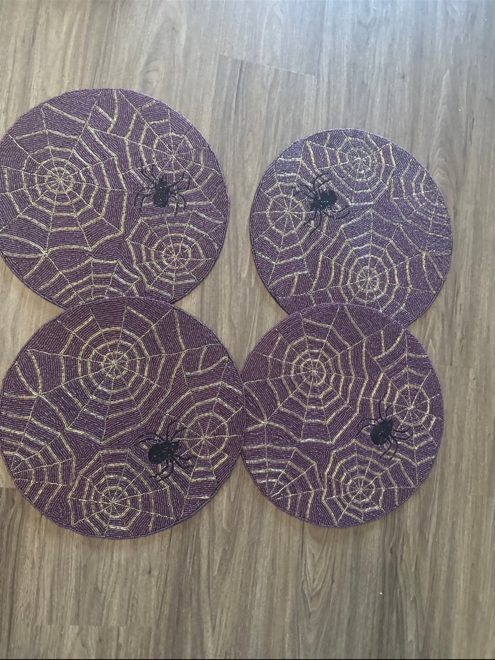 Tahari Purple and Gold Spider Web Round placemats - Set of 4